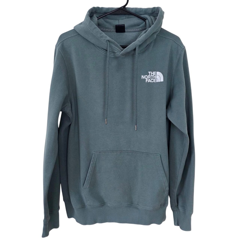 The North Face Mens Box Logo Hoodie Slate Blue‎ Green Graphic Pullover Medium - Picture 2 of 6